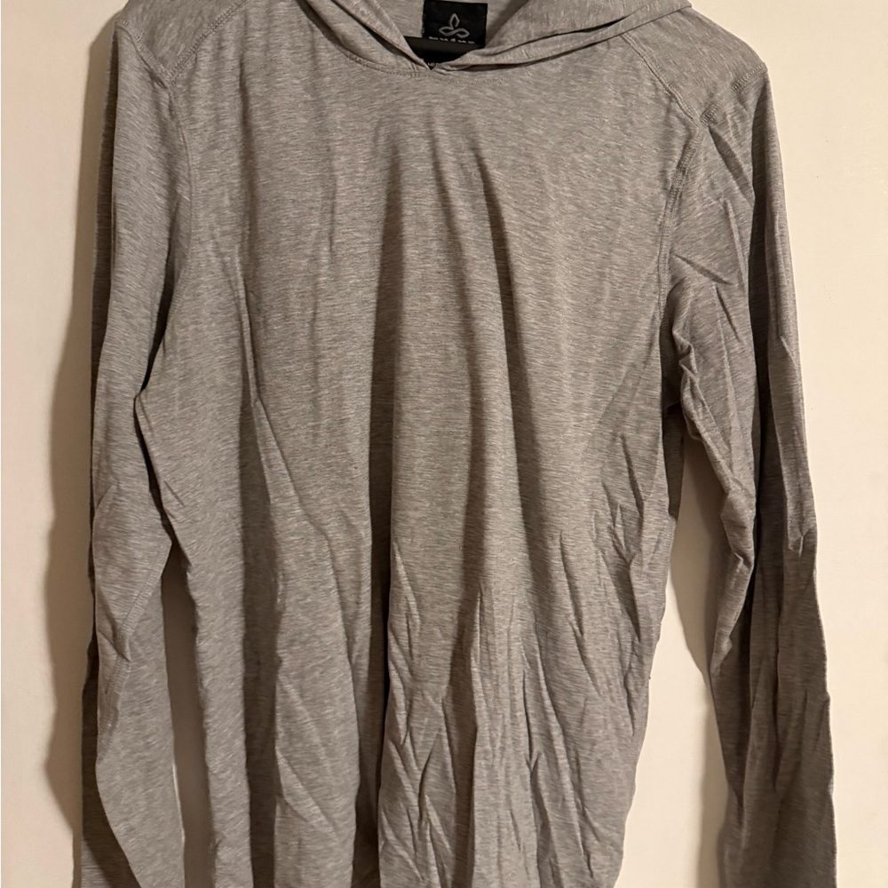 Prana Light Gray Men's LS T Shirt Hoodie